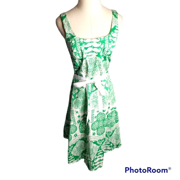 Sundress Fit & Flare Retro Boho Print Square Neckline St Patrick's EUC  7/8 Jr. - Picture 3 of 9